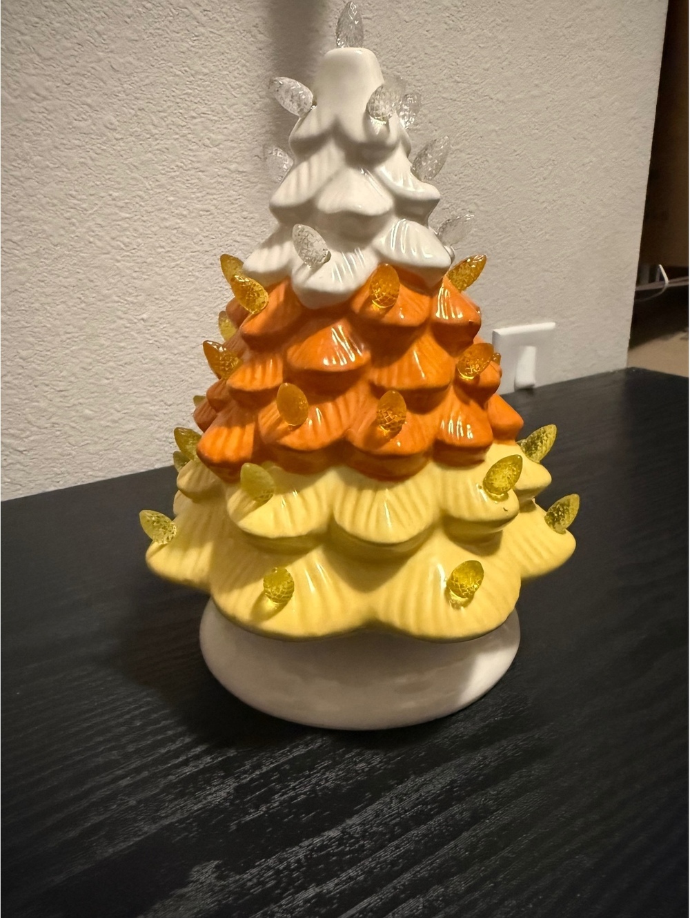 Halloween Ceramic Candy Corn Tree Orange Yellow White Light Up Decor